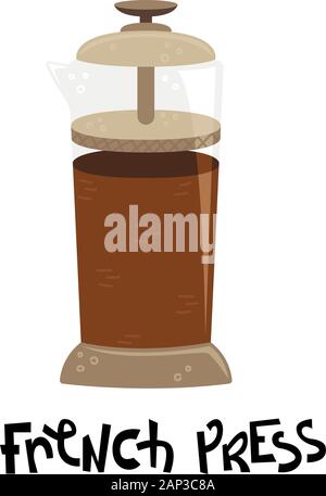 Flat vector french press. Alternative methods of brewing coffee. Coffee culture. Stock Vector