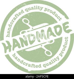 grungy round green HANDMADE rubber stamp print vector illustration Stock Vector