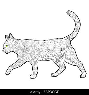 Coloring book Magic cat for adults. Hand drawn artistically ethnic ornament with patterned illustration Stock Vector