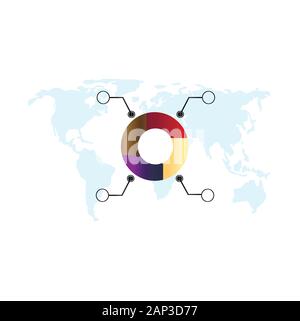 Circular gradient business chart, infographics on world map background. Stock Vector