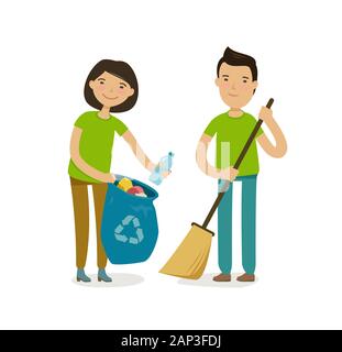 People or volunteers take out the trash. Protection of nature, environment vector Stock Vector