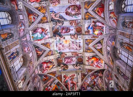 Vatican City, Vatican - May 31, 2019 - Ceiling of the Sistine chapel located in the Vatican. Stock Photo