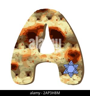 English alphabet for the holiday of Passover of letters with the texture of matzo. Font matza. Vector illustration on isolated background. Stock Vector