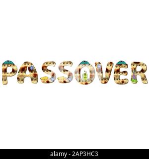 English alphabet for the holiday of Passover of letters with the texture of matzo. Font matza. Vector illustration on isolated background. Stock Vector