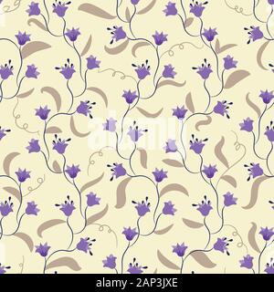 seamless vector chintz pattern with romantic purple spring flowers Stock Vector
