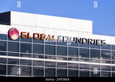 Dec 23, 2019 Santa Clara / CA / USA - GlobalFoundries headquarters in Silicon Valley; GlobalFoundries is an American semiconductor foundry created by Stock Photo