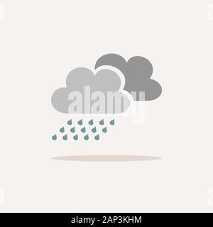 Rain. Icon with shadow on a beige background. Weather flat vector illustration Stock Vector