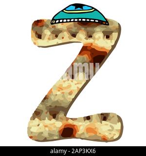 English alphabet for the holiday of Passover of letters with the texture of matzo. Font matza. Vector illustration on isolated background. Stock Vector