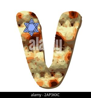 English alphabet for the holiday of Passover of letters with the texture of matzo. Font matza. Vector illustration on isolated background. Stock Vector