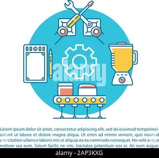 Household electronics production article page vector template. Brochure, magazine, booklet design element with linear icons and text boxes. Print desi Stock Vector