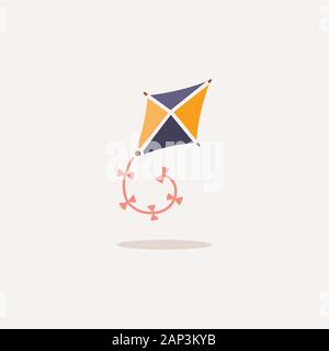 Kite. Icon with shadow on a beige background. Toy flat vector illustration Stock Vector