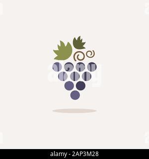 Grapes. Icon with shadow on a beige background. Fruit flat vector illustration Stock Vector