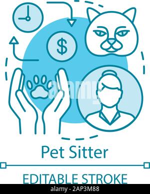 Pet sitter concept icon. Caring for dog, cat idea thin line illustration. Part time job. Short-term employment. Pet nanny, concierge, sitting service. Stock Vector