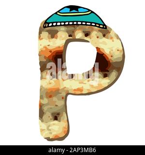 English alphabet for the holiday of Passover of letters with the texture of matzo. Font matza. Vector illustration on isolated background. Stock Vector