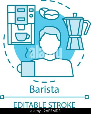 Barista concept icon. Coffeehouse employee, bartender idea thin line illustration. Coffee maker. Barista equipment, espresso machine. Coffee brewing. Stock Vector