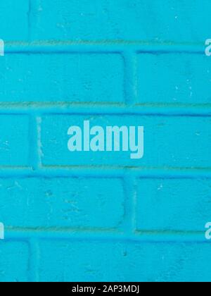 Vertical: aqua blue painted brick wall for colorful, abstract background Stock Photo