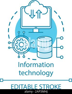 Information technology concept icon. Computer science. Structuring, storing, retrieving, and sending information idea thin line illustration. Vector i Stock Vector