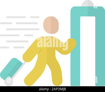 Express entry yellow color icon. Passenger passing x-ray check at ...