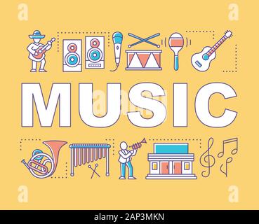 Music word concepts banner. Acoustic, jazz, folk concert. Organization of festival. Presentation, website. Isolated lettering typography idea with lin Stock Vector