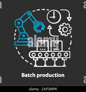 Batch production chalk concept icon. Manufacturing method idea. Continuous, mass production process. Serial manufacture. Machinery equipment. Vector i Stock Vector