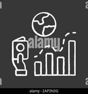 Immigration rate chalk icon. Business analysis, analytical research. Data representation. International migration. Bar graph. Analyzing infographics. Stock Vector