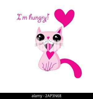 Lovers pink kitten on a white background with a heart Stock Vector