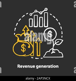 Revenue generation chalk concept icon. Success and income increase idea. Business development. Sprout with dollar coin. Financing, budgeting. Vector i Stock Vector