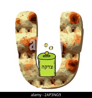 English alphabet for the holiday of Passover of letters with the texture of matzo. Font matza. Vector illustration on isolated background. Stock Vector