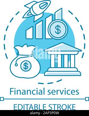 Financial services concept icon. Finance industry. Administration of funds. Savings and investments. Money management idea thin line illustration. Vec Stock Vector