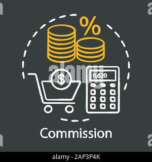 Commission chalk icon. Fee paid to employee.Taxes, fees. Percentage of money. Remuneration, payment for services. Making transactions. Charge for serv Stock Vector