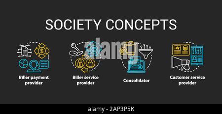 Billing chalk concept icons set. Society idea. Biller payment and service provider. Consolidator and customer service. E-commerce. Vector isolated cha Stock Vector