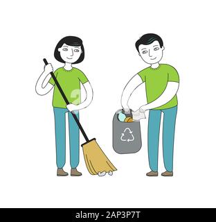 People or volunteers collect garbage. Protection of nature, environment vector Stock Vector