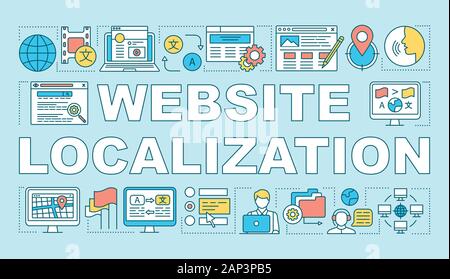 Website localisation word concepts banner. Manage multilingual websites, international SEO. Presentation, website. Isolated lettering typography idea Stock Vector