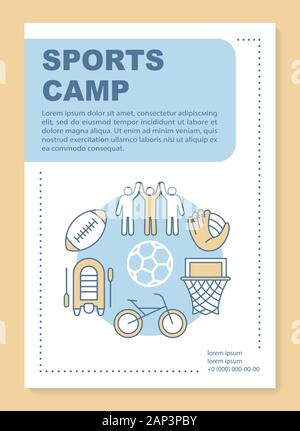 Sports camp, active outdoor games brochure template layout. Flyer, booklet, leaflet print design with linear illustrations. Vector page layouts for ma Stock Vector