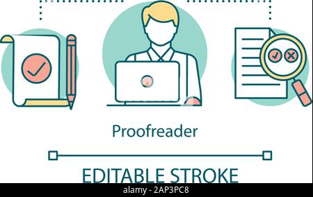 Translation services concept icon. Proofreader career, profession idea thin line illustration. Checking legal and official documentation, papers. Vect Stock Vector