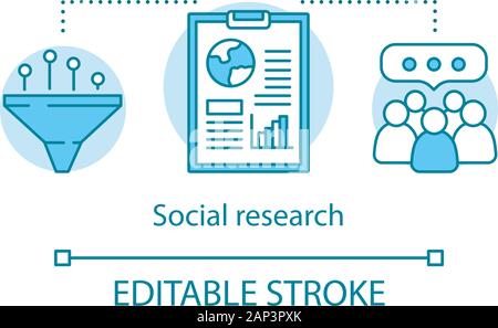 Social research concept icon. Social poll, survey idea thin line illustration. Population quantitative analysis. Sociology. People and community. Vect Stock Vector