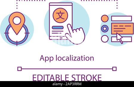Translation services concept icon. Application localization idea thin line illustration. Translating app for foreign countries, business globalization Stock Vector