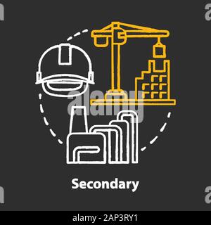 Secondary chalk concept icon. Processing and manufacturing industry idea. Economy sector. Manufacture of finished products. Heavy and light industry. Stock Vector