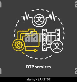 DTP services chalk concept icon. Desktop publishing services idea. Creating and optimization document. Copy editing, content translation and text form Stock Vector
