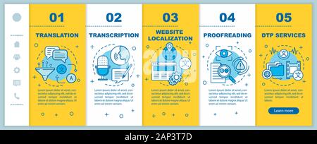 Text services onboarding mobile web pages vector template. Translation. Responsive smartphone website interface idea with linear illustrations. Webpag Stock Vector