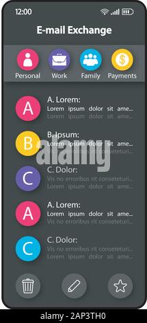 E-mail exchange menu smartphone interface vector template. Mobile app ...