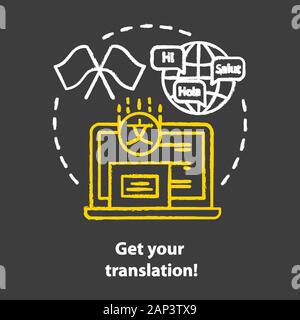 Get your translation chalk concept icon. Online multilingual translator idea. Interpretation and spell check. Linguistics, foreign language. Online di Stock Vector