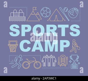 Sports training camp word concepts banner. Active outdoor games and competitions. Presentation, website. Isolated lettering typography idea with linea Stock Vector