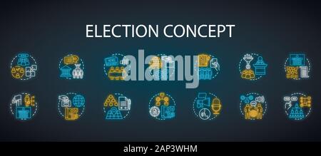 Voting and elections neon icon set. Vote button, ballot box and paper ...