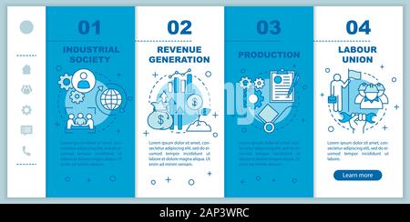 Production process onboarding mobile web pages vector template. Industrial society. Responsive smartphone website interface idea with linear icons. We Stock Vector