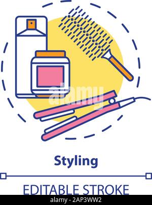 Hair styling concept icon. Hair care products and equipment. Hairstyling idea thin line illustration. Hairdresser salon, hairstylist parlor. Vector is Stock Vector