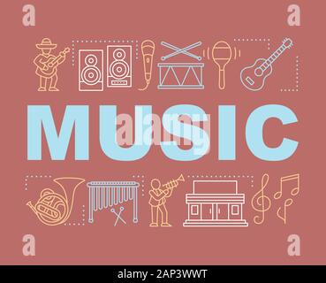 Music word concepts banner. Acoustic, jazz, folk concert. Organization of festival. Presentation, website. Isolated lettering typography idea with lin Stock Vector