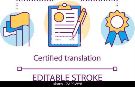 Translation services concept icon. Certified translation, interpretation idea thin line illustration. Interpreter, professional translator license. Ve Stock Vector