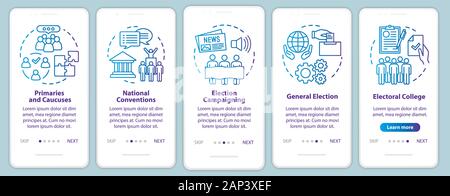 Elections onboarding mobile app page screen vector template. Politics and social events. Walkthrough website steps with linear illustrations. UX, UI, Stock Vector