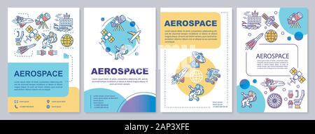 Aerospace industry template layout. Flyer, booklet, leaflet print design with linear illustrations. Cosmos, space exploration. Vector page layouts for Stock Vector